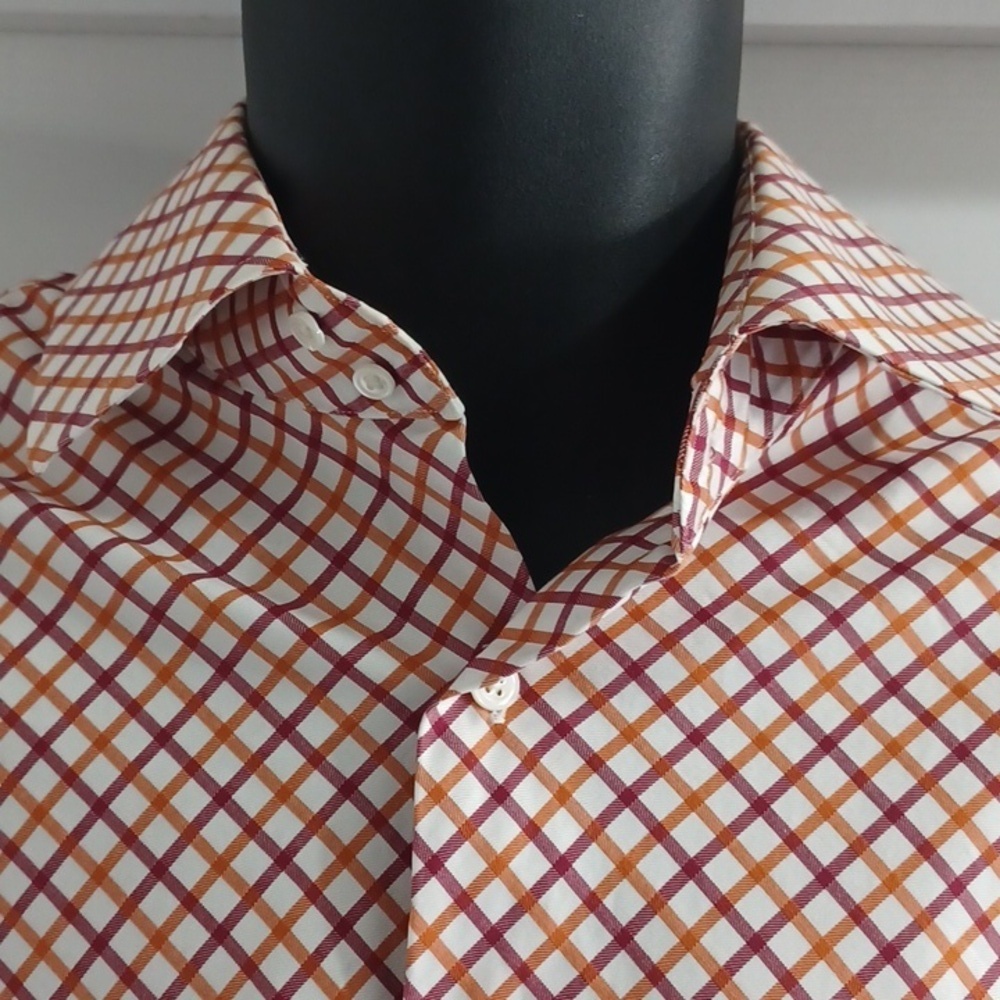 BANANA REPUBLIC High Collar, Button-Down Shirt - Orange and Maroon Pattern - Picture 5 of 9